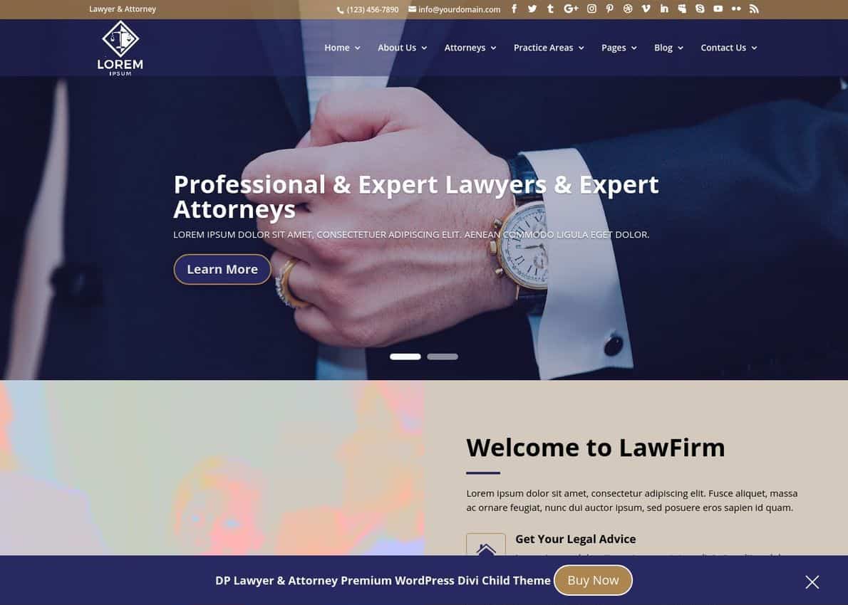 DP Lawyer & Attorney Theme Divi Theme Example