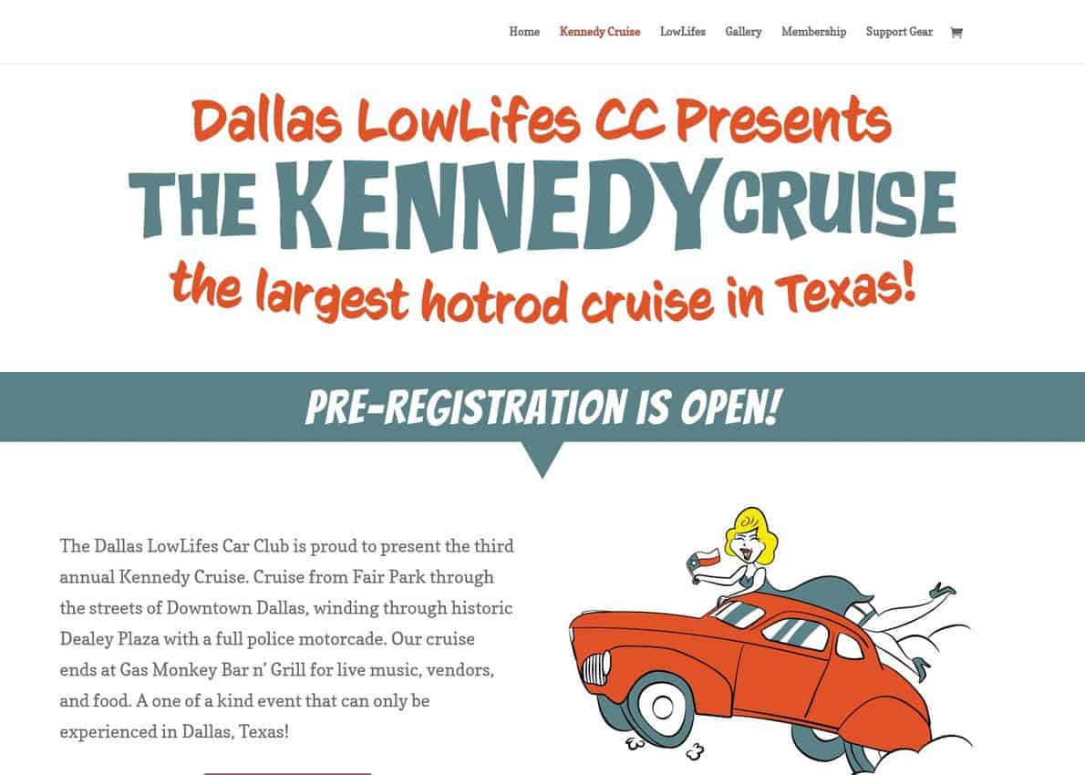 Dallas Lowlifes Car Club Divi Theme Example