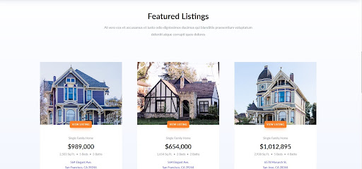 Divi Layout pack for Real Estate websites containing featured property listings. An essential choice for increased engagement over the website. 