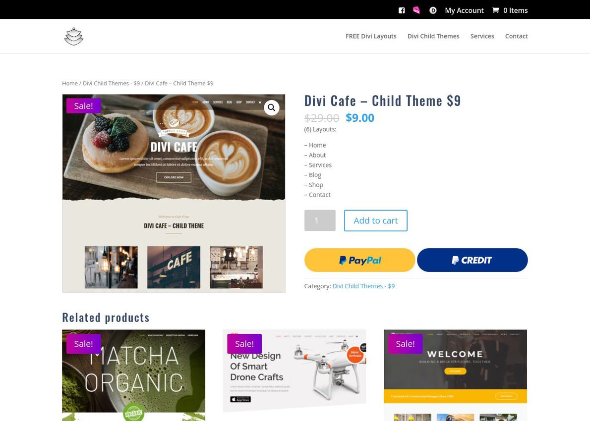Divi Cafe – Child Theme $9 Divi Theme Example