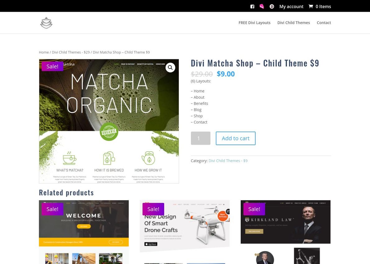 Divi Matcha Shop – Child Theme Divi Theme Example