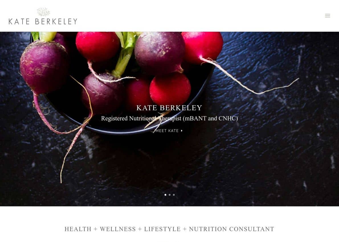 Kate Berkely Registered Nutritional Therapist Divi Theme Example