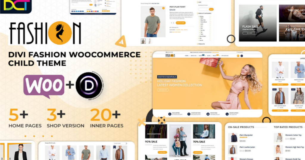 Ecommerce Fashion Divi WooCommerce child theme homepage layout for boutique and fashion stores with product grids