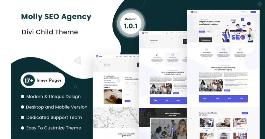 Molly Divi child theme homepage layout for an SEO and digital marketing agency on WordPress